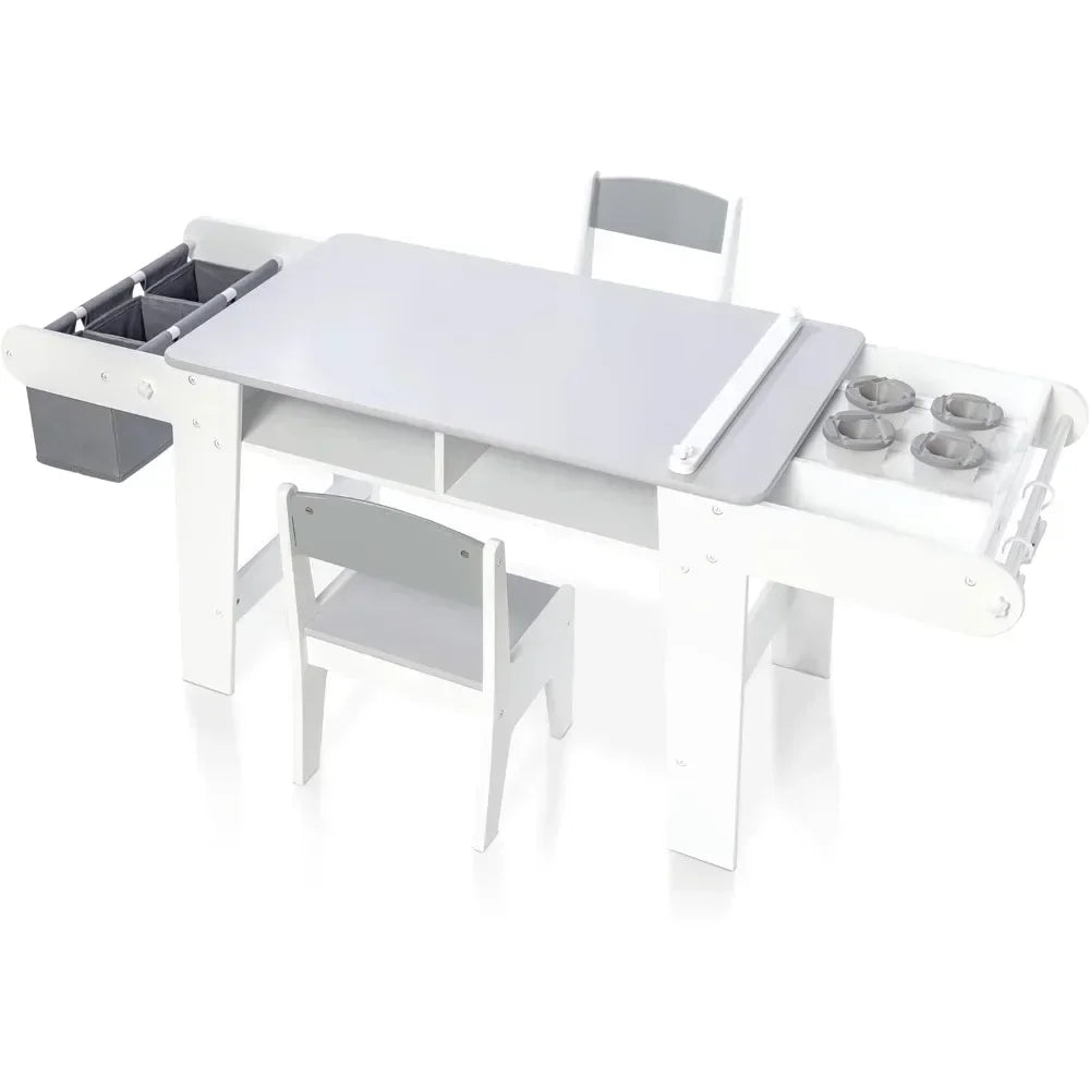 promotion-Kids Art Table Set with Chairs for Playroom, Toddler Craft and Play Wood Activity Table with Storage Bins and Paper Ro