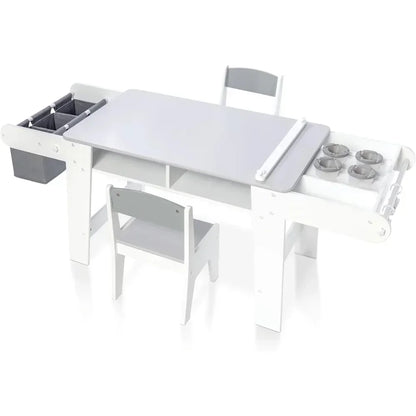 promotion-Kids Art Table Set with Chairs for Playroom, Toddler Craft and Play Wood Activity Table with Storage Bins and Paper Ro