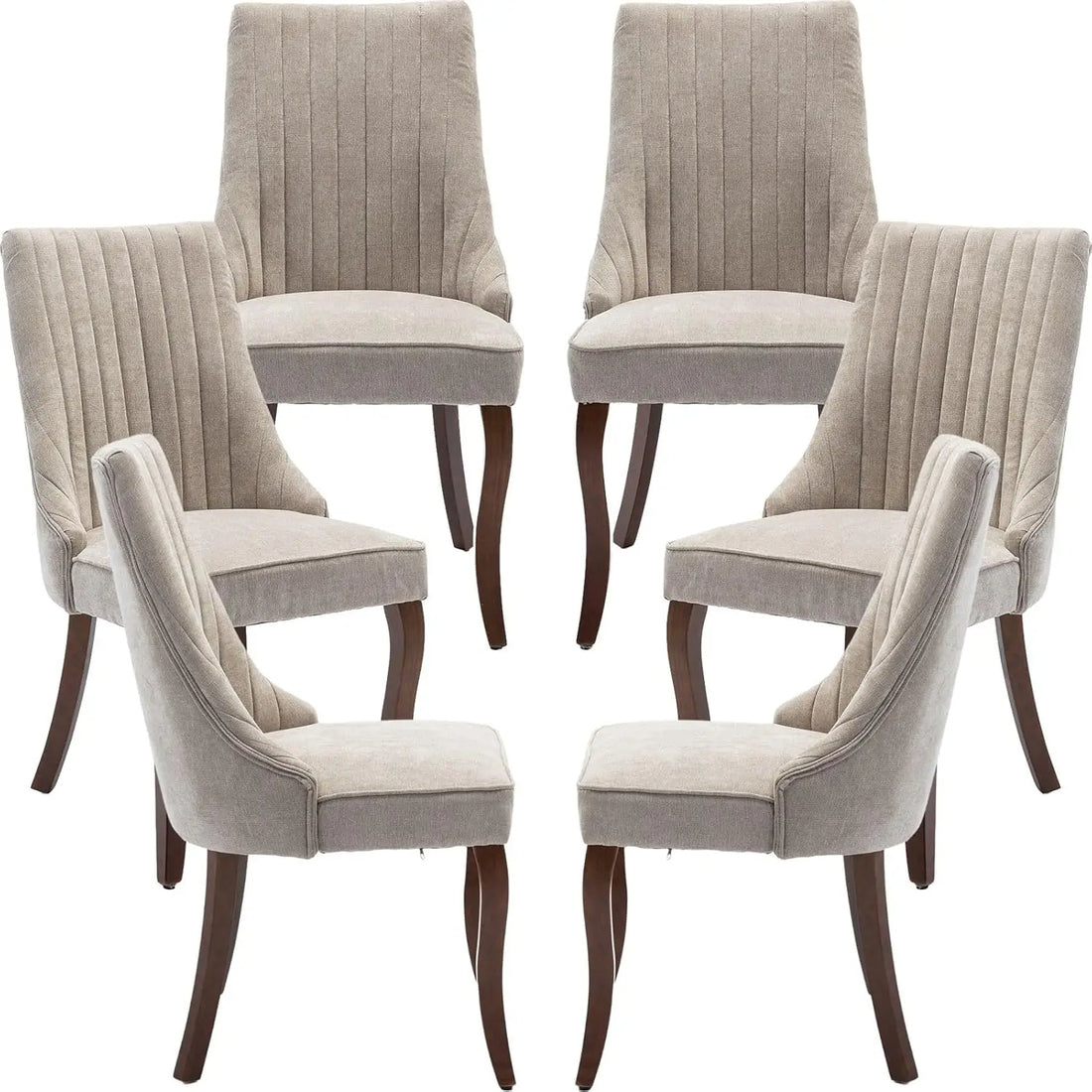 Velvet Upholstered Dining Chairs Set of 6 Mid Century Wood Legs Kitchen Room Easy Assembly Beige 6pcs,Customized