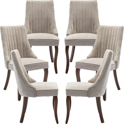 Velvet Upholstered Dining Chairs Set of 6 Mid Century Wood Legs Kitchen Room Easy Assembly Beige 6pcs,Customized