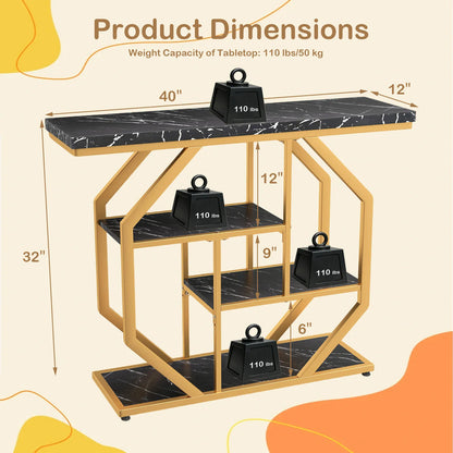 HOMASIS Console Table With Storage Shelves And Geometric Metal Frame
