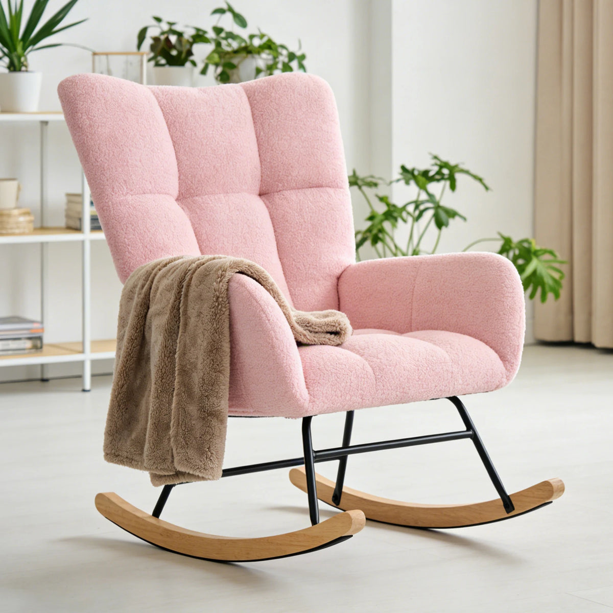 JHK Teddy Upholstered Saucer Rocking Chair with Metal Frame