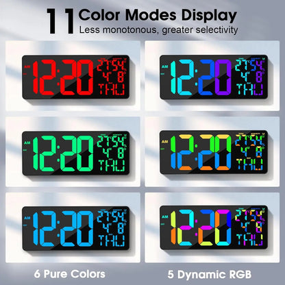 18-inch Digital Wall Clock with Bluetooth Sync, 11 RGB Colors, Remote Control, Alarm/Timer &amp; Temperature Display