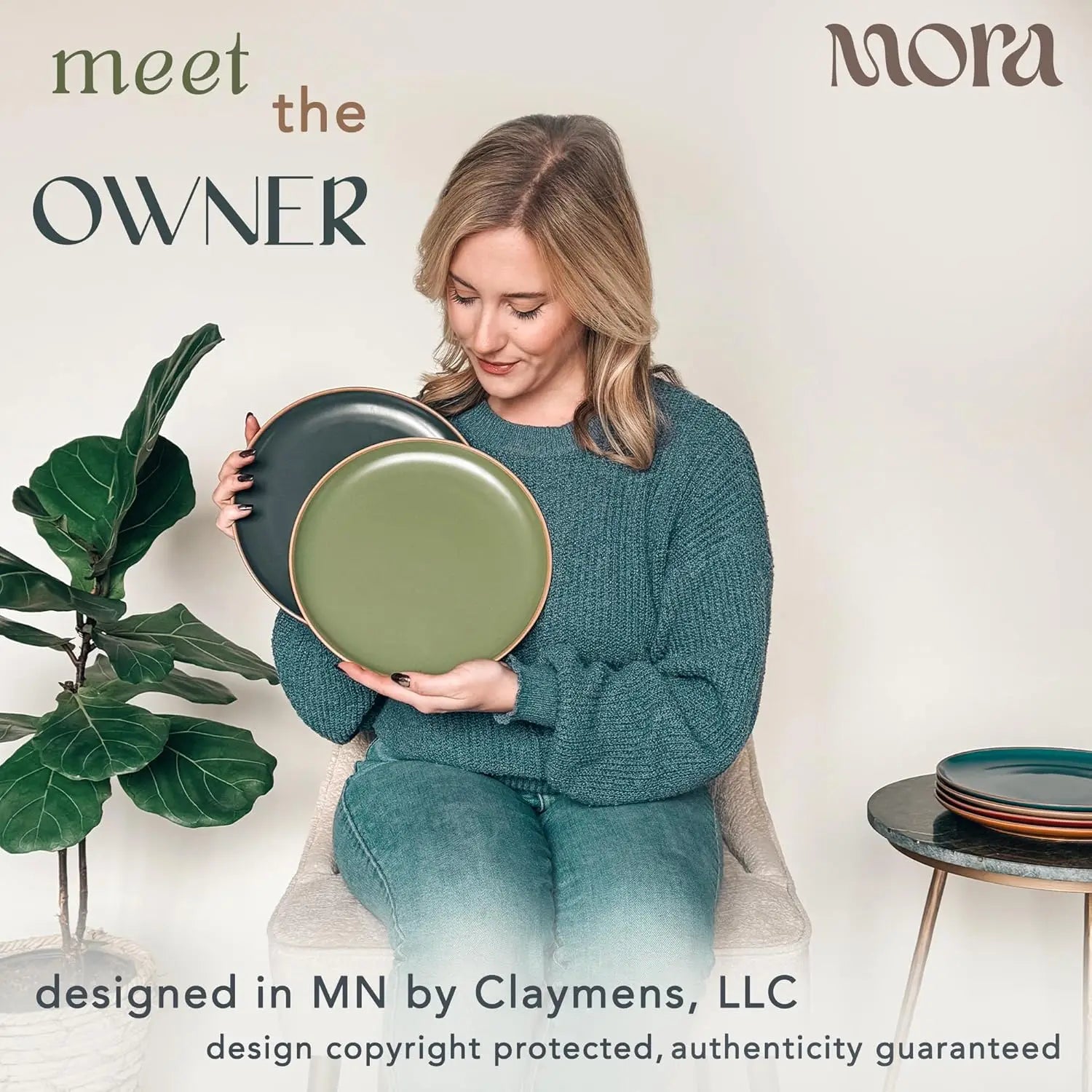 Ceramic Artisan Matte Dinner Plates Set of 6, 10 inch Dish Set - Microwave, Oven, and Dishwasher Safe