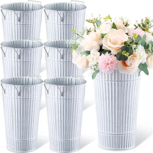 HOT Inch Vintage Galvanized Flower Buckets Metal Flower Vases with Handle Farmhouse French Planter Floral Container