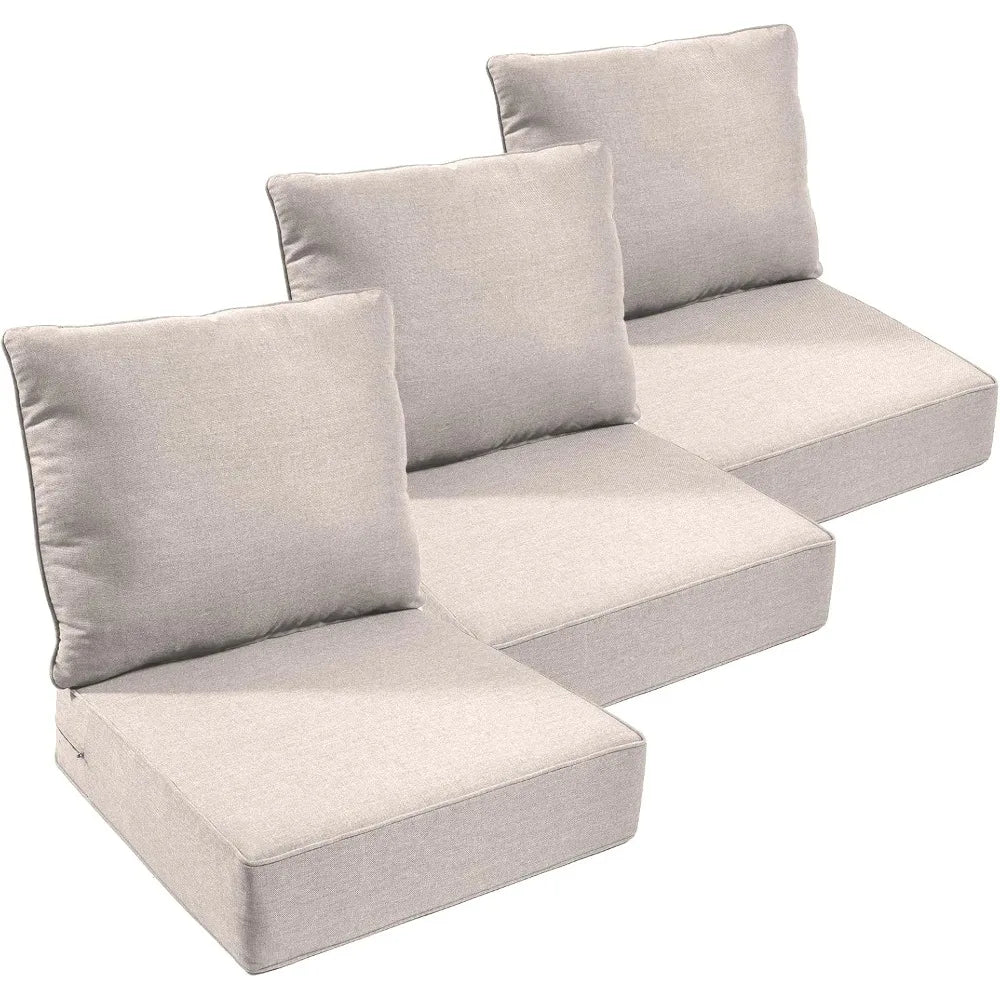 Set of 3 Outdoor Patio Chair Cushions, Waterproof 24x24 Inch, 6-Inch Thickened Seat Cushions for Outdoor Furniture