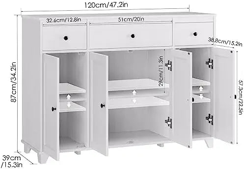 Charge Unit Buffet Cabinet With 3 Drawers And 4 Shelves