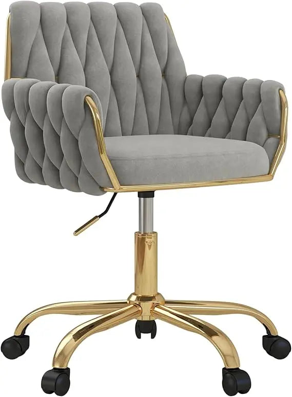Velvet Home Office Chair, Modern Height Adjustable Cute Vanity Chair, 360° Swivel Makeup Chair Desk Chair with Golden Base