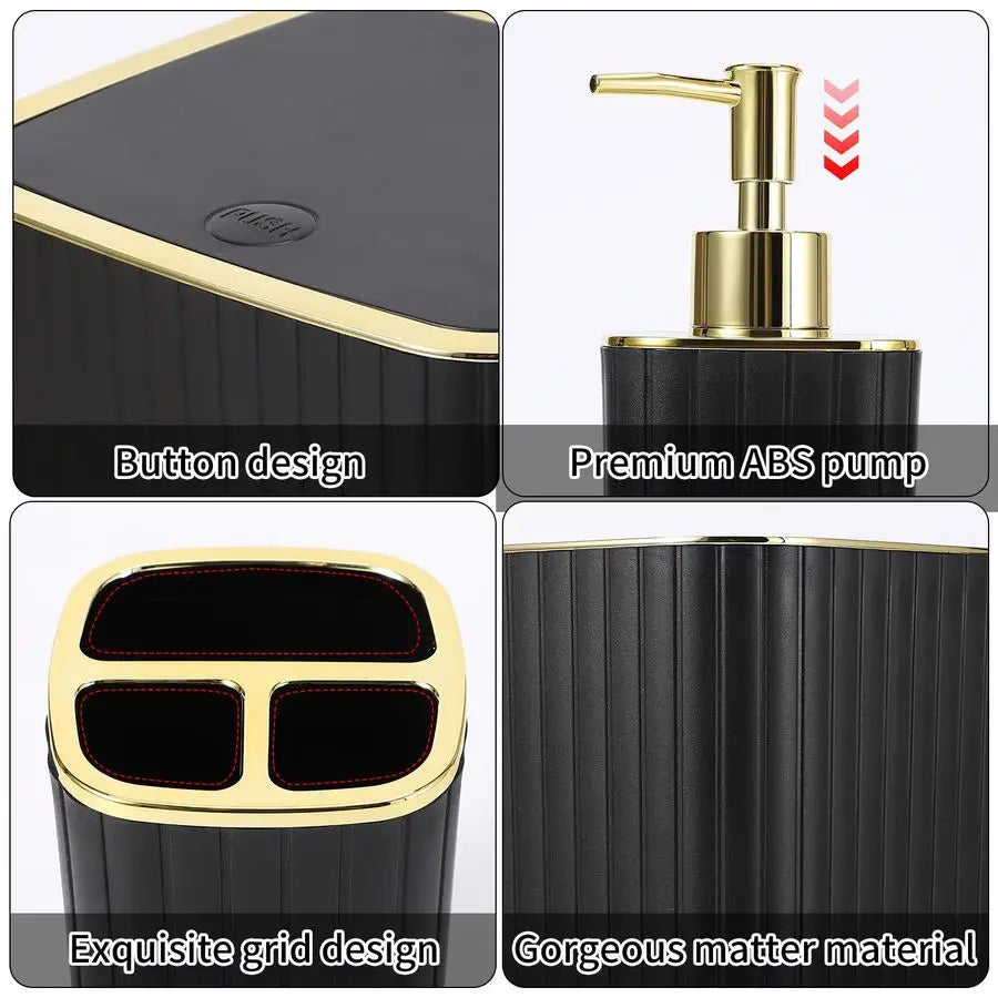 Accessories Set Gorgeous Black Bathroom Set, 10PC Bathroom Accessory Set, Toilet Brush, Trash Can, Qtip Holder amp Soap Dispense