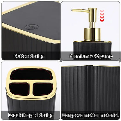 Accessories Set Gorgeous Black Bathroom Set, 10PC Bathroom Accessory Set, Toilet Brush, Trash Can, Qtip Holder amp Soap Dispense