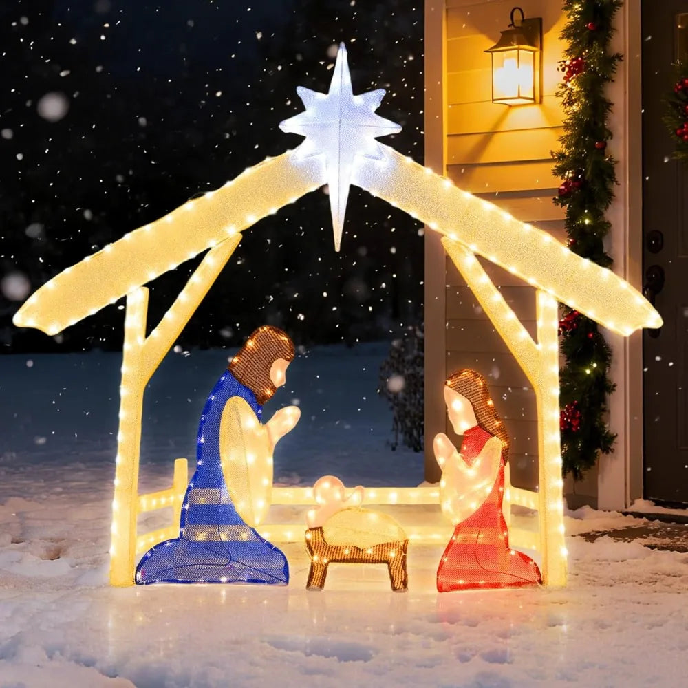 XMSJ Illuminated Nativity Scene Outdoor Prelit Holy Family Display