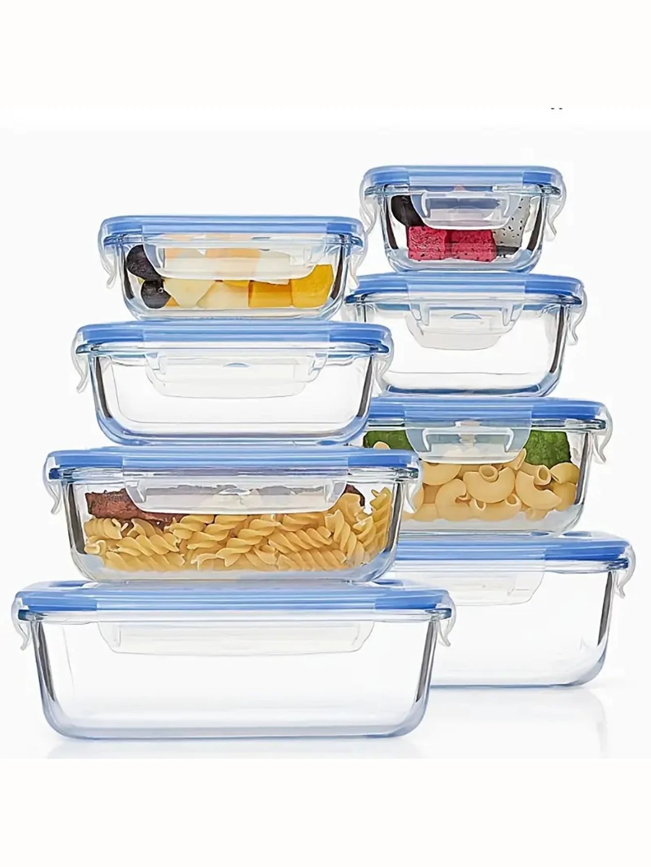 8pcs/blue glass meal prep container set, suitable for microwave, oven, fruit snacks, leftovers, kitchen freshness and storage