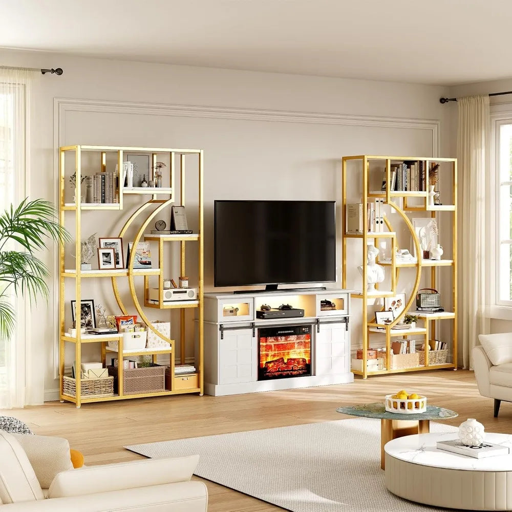 Large 5-Tier Gold Bookshelf, 70.9 High with 18 Open Shelves, Modern Industrial Bookcase for Living Spaces and Offices