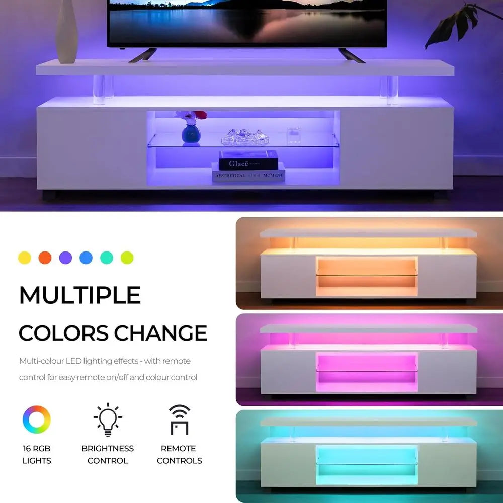 Modern TV Stand With LED Lighting And Storage Entertainment Center