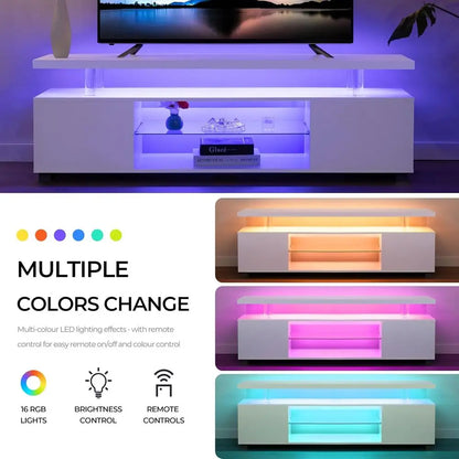 Modern TV Stand With LED Lighting And Storage Entertainment Center