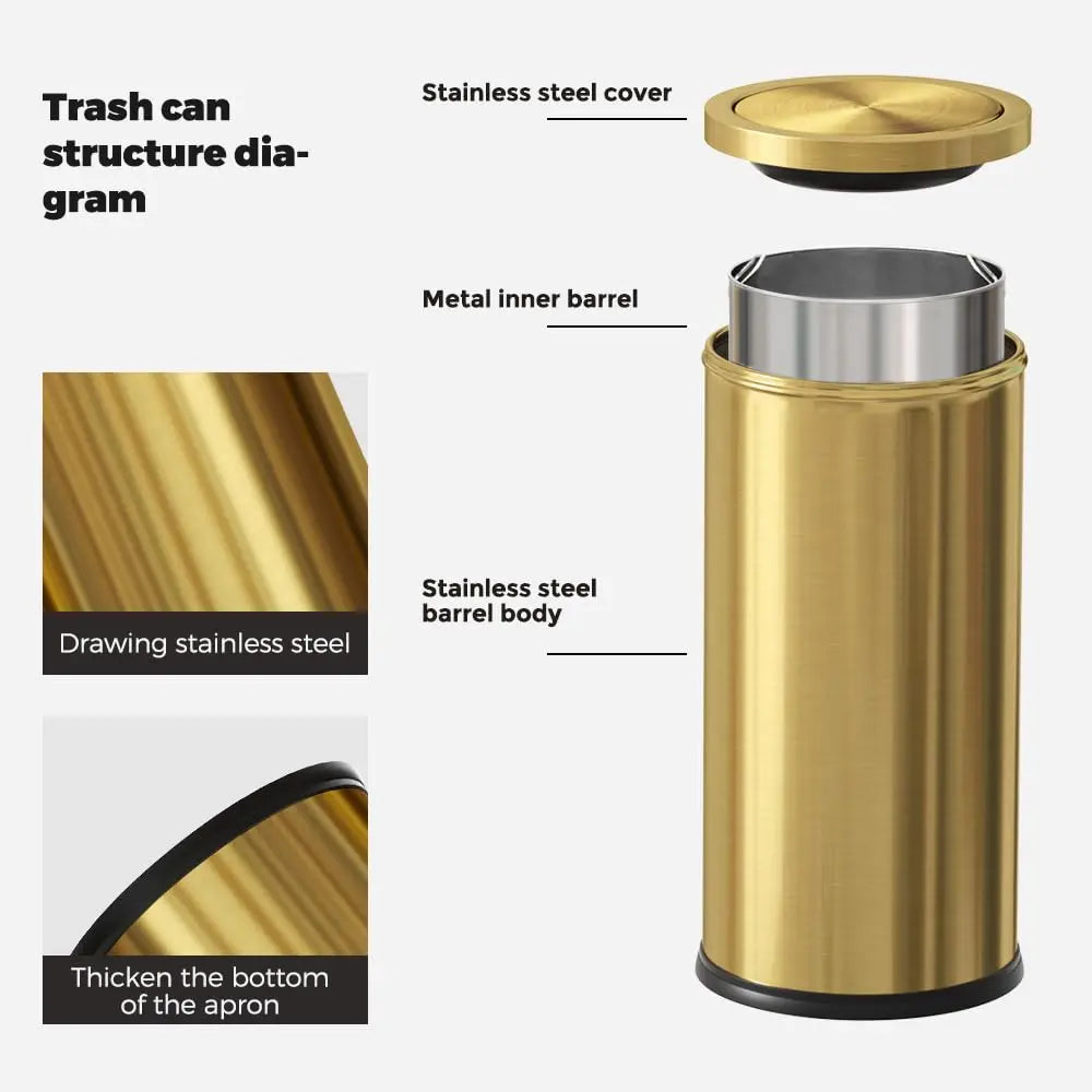 Stainless Steel Trash Can With Flip Lid For Kitchen Bathroom