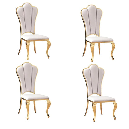 Modern Dining Chair Set of 4, Retro Luxury Leather Dining Room Chairs, Upholstered White Dining Chairs with Gold, Customized