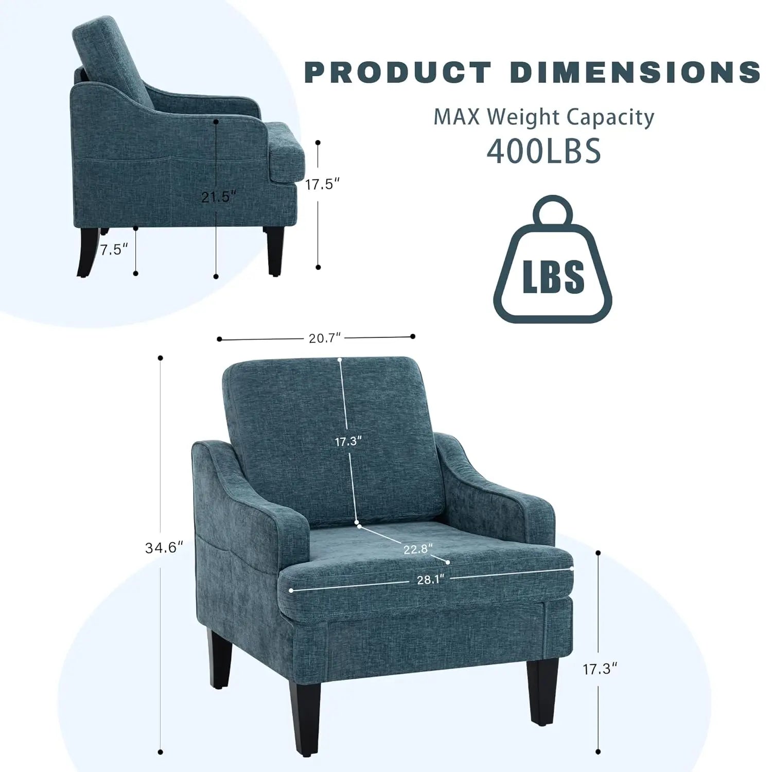 Accent Chairs Set of 2,Mid-Century Arm Chairs Chenille Fabric Living Room Chairs,Upholstered Reading Chairs for, Customized