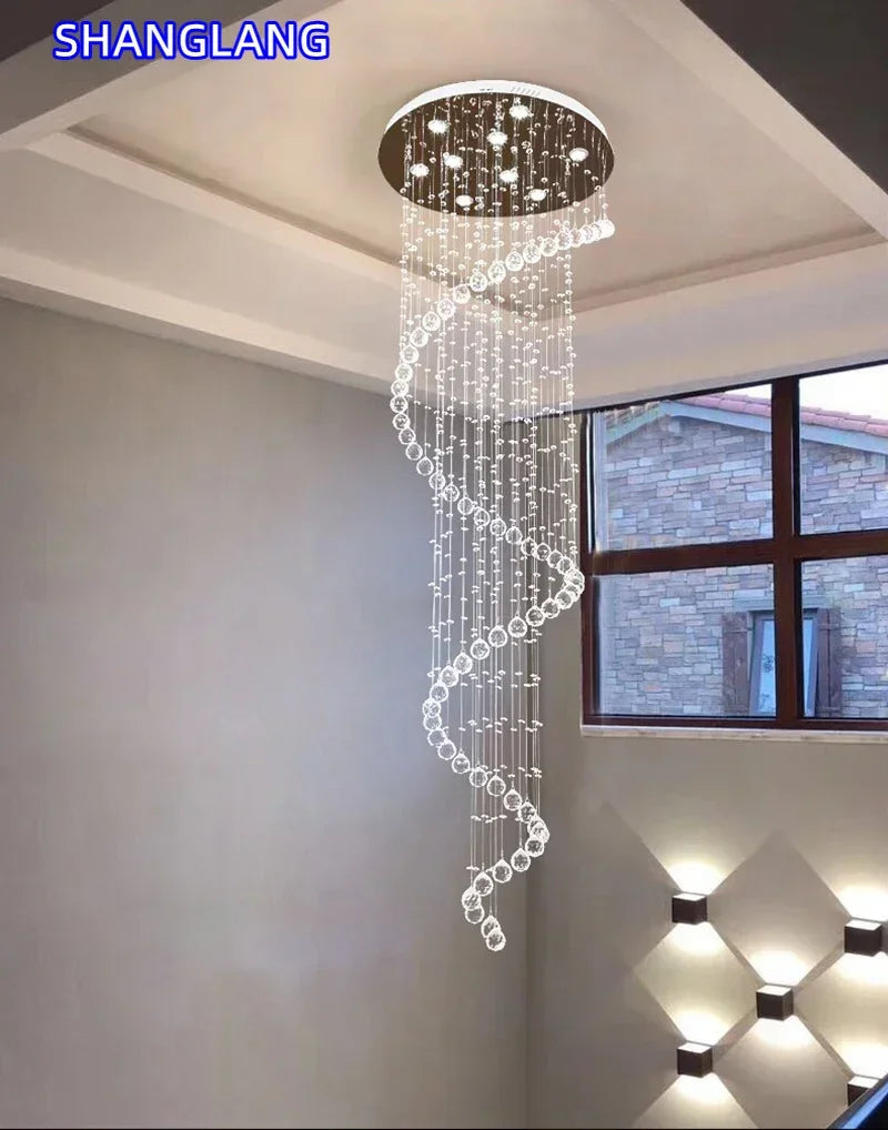 Modern LED K9 Crystal Chandelier Villa Luxury Crystal Chandelier Double Staircase Lamp Living Room Lights