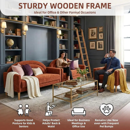 Modern Linen Upholstered Loveseat Sofa with Wood Frame