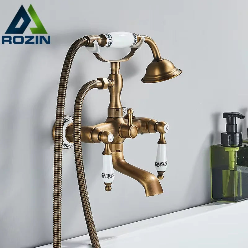 Rozin Dual Handle Wall Mounted Bathtub Shower Faucet Set Handshower