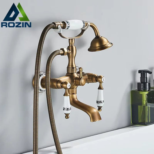Rozin Dual Handle Wall Mounted Bathtub Shower Faucet Set Handshower