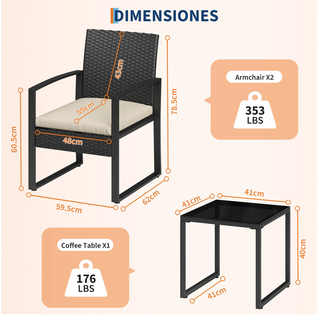 3-Piece PE Rattan Patio Bar Set, Outdoor Bar Height Bistro Table and 2 Stools with Tempered Glass Tabletop, Weather Resistant Wicker Patio Furniture Set, Modern Conversation Bar Set for Garden Balcony Backyard