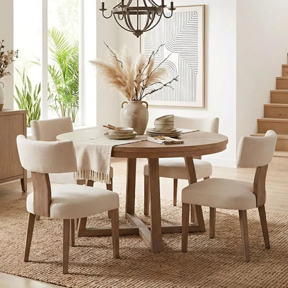 Elegant Upholstered Linen Dining Chairs Set of 4, Ergonomic Curved Backrest, Solid Wood Legs, Suitable for Kitchen &amp; Dining Room