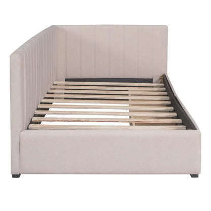 Twin Size Daybed, Upholstered Twin Daybed with 2 Storage Drawers, Linen Fabric Twin Size Sofa Bed Frame, No Box, Customized