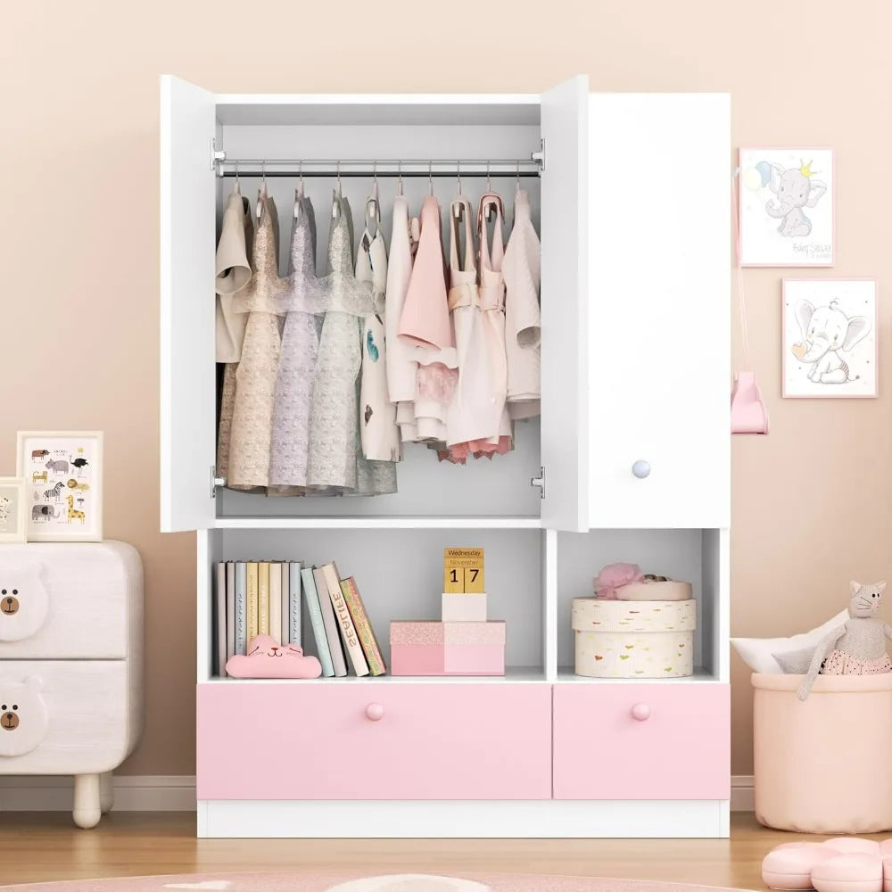 XMSJ Freestanding Wardrobe With Adjustable Shelves And Drawers