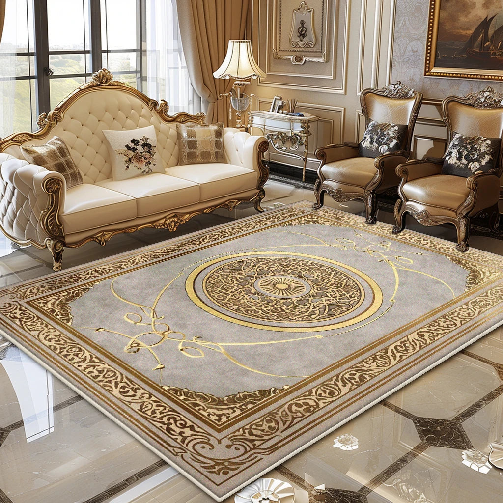 European Luxury Living Room Carpet Gold Decor Home Large Area Rugs 200x300 Bedroom Bedside Soft Fluffy Floor Mat Customizable