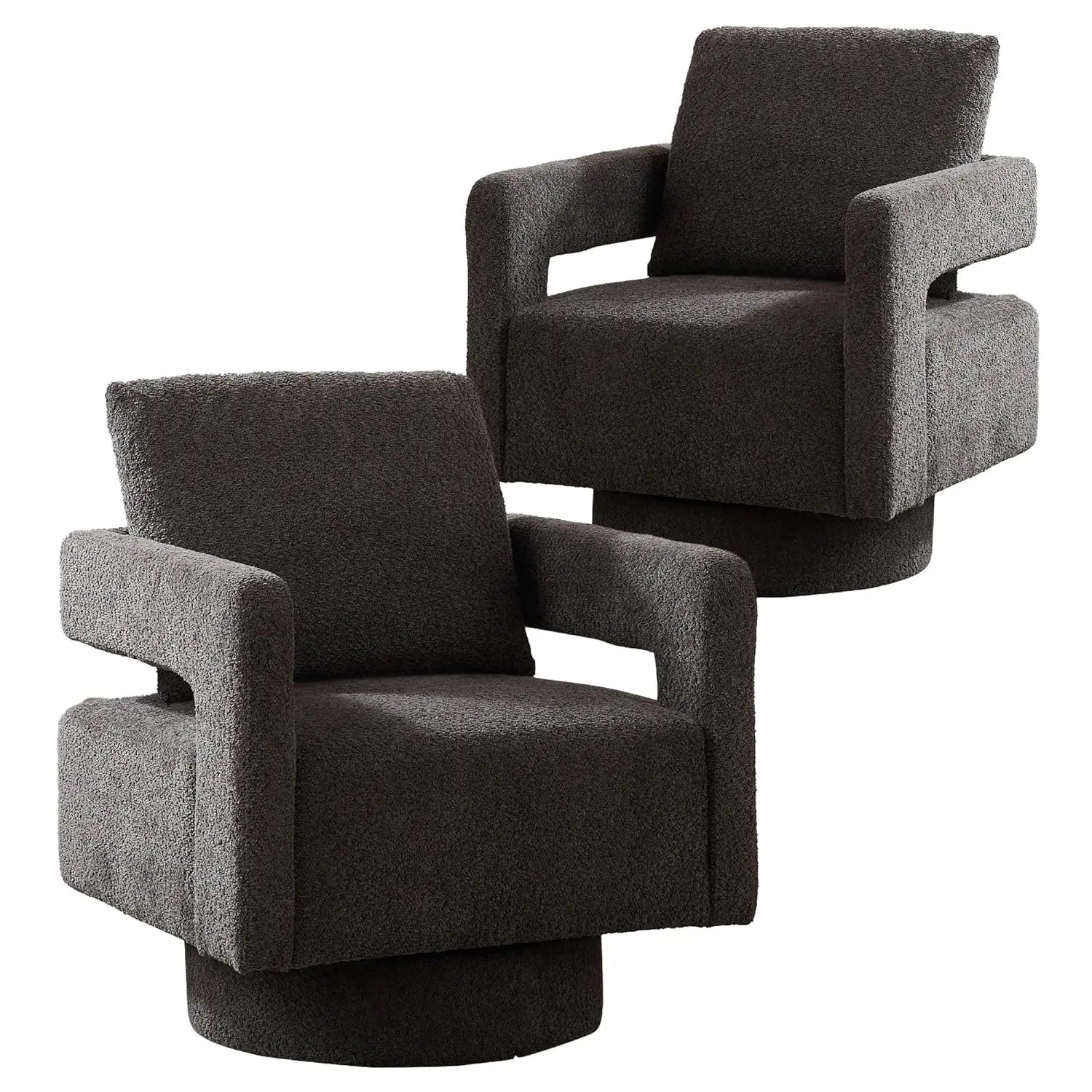 Upholstered Swivel Accent Chair Set of 2 Linen Open Back Barrel Chair with Pillow for Living Room, Beige