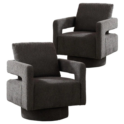 Upholstered Swivel Accent Chair Set of 2 Linen Open Back Barrel Chair with Pillow for Living Room, Beige