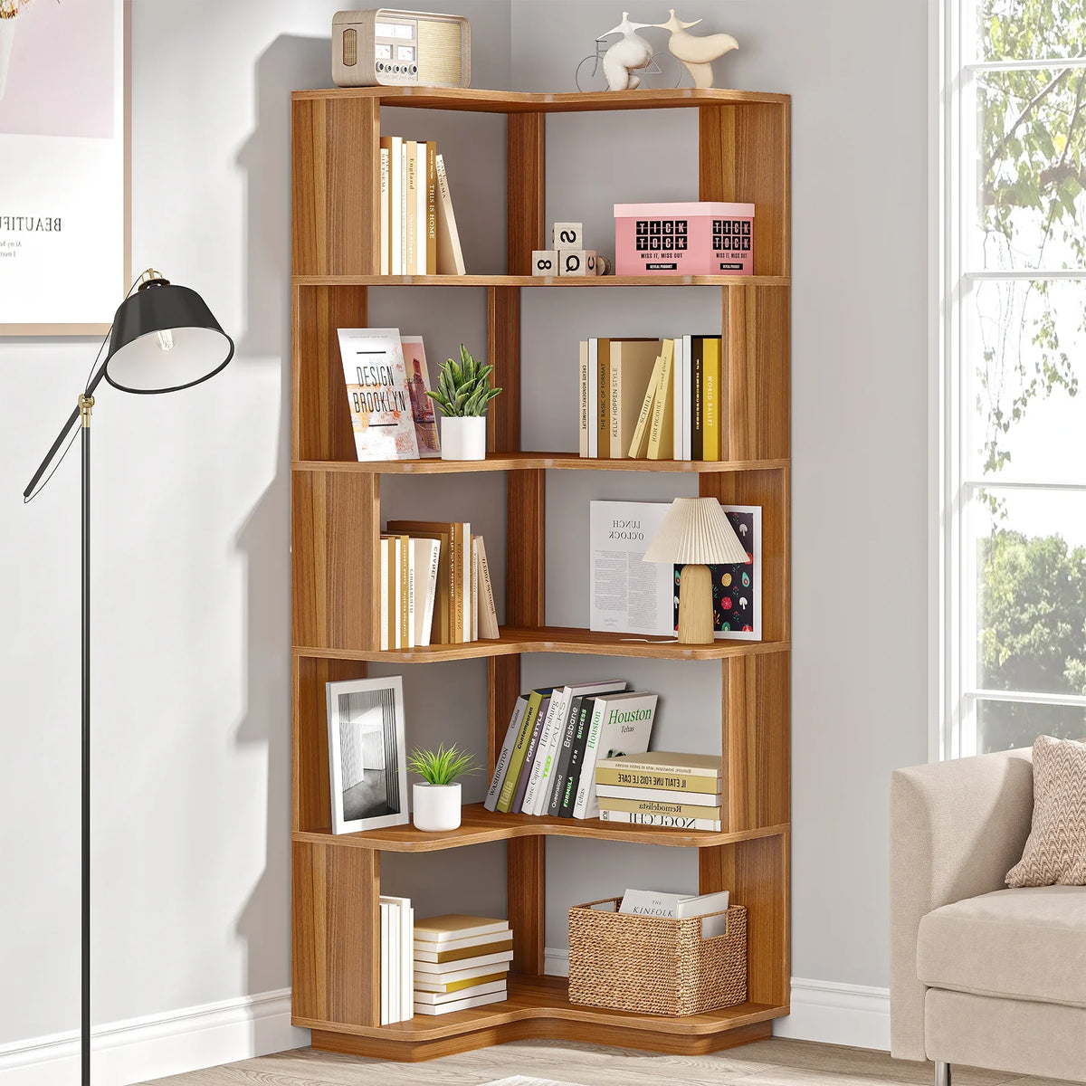 Tribesigns Industrial Corner Bookshelf with Anti Drop Panel