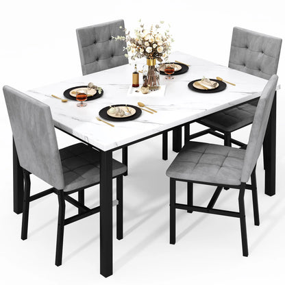 Dining Table Set For 4,Faux Marble Kitchen Table And Chairs Of 4, Modern Dining Room For 4,Dinner Table With Ve