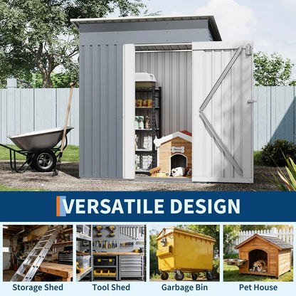 5x3 FT Metal Outdoor Storage Shed Small Garden Tool Shed with Lockable Door Weather Resistant Sloped Roof Ventilation for Backyard Patio Lawn Equipment Garbage Bin Storage