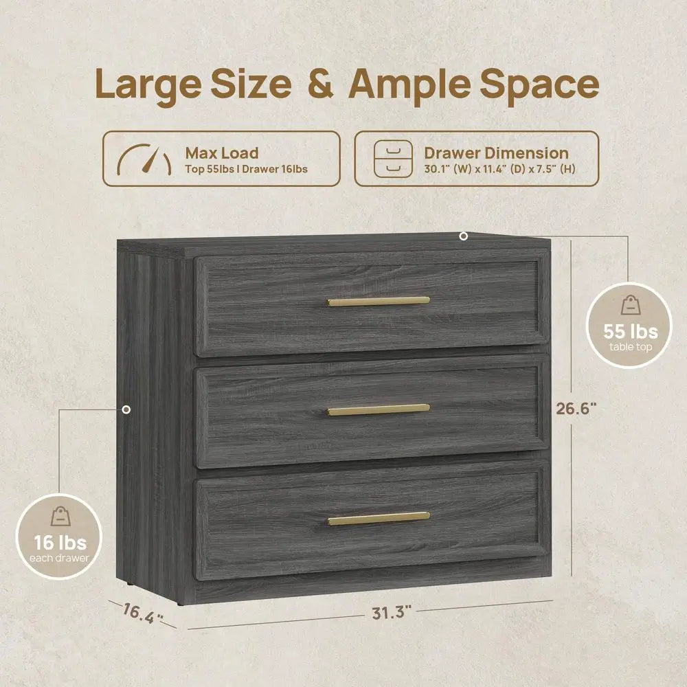 Night Stand Set 2 Oversized Extra Large Nightstands Set of 2 Tall Bedside Side Table with 3 Drawers Storage Modern End Tables W