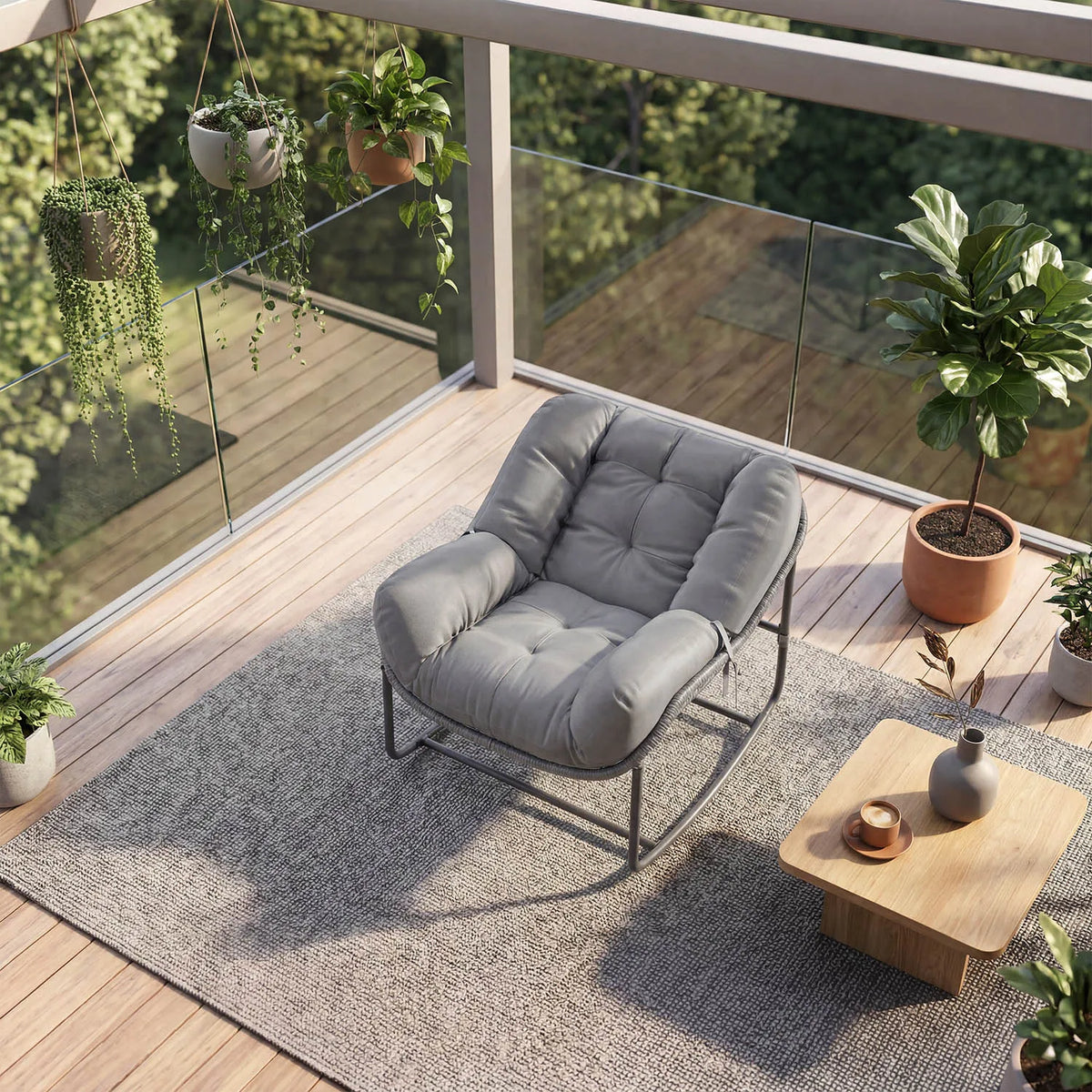 HiMISS Indoor Outdoor Wicker Egg Rocking Chair Set With Cushions