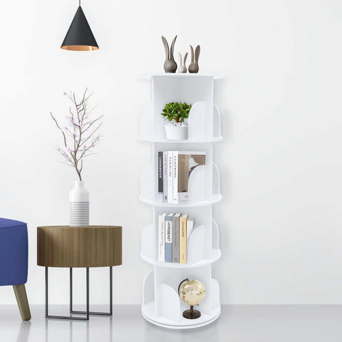 Bookcase w/ 360° Rotating Design, Steel Ball Bearing for Silent and Smooth Rotation, Multi-Layer Stacking Shelf for Easy