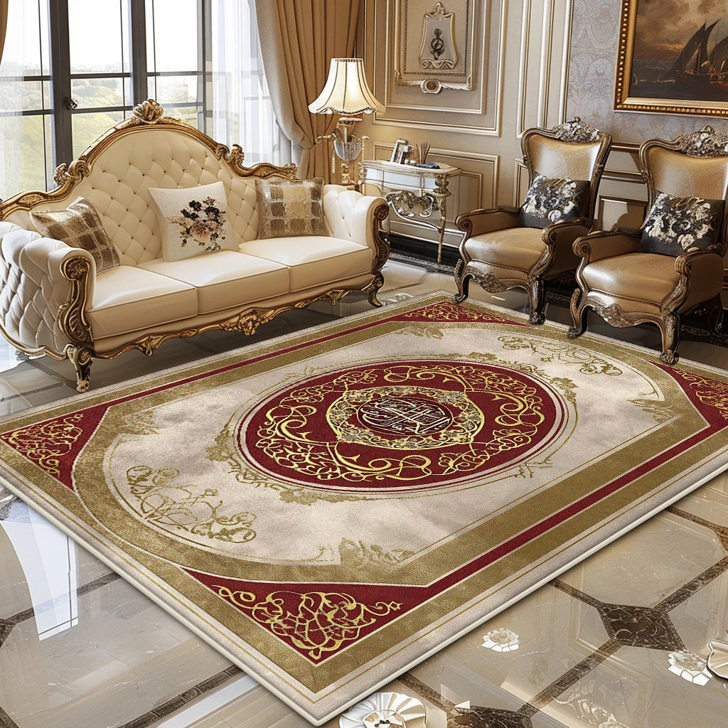 European Luxury Living Room Carpet Gold Decor Home Large Area Rugs 200x300 Bedroom Bedside Soft Fluffy Floor Mat Customizable