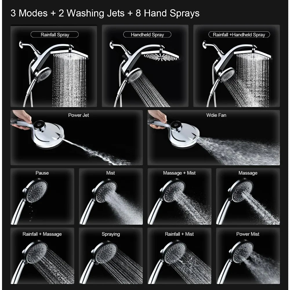 High Pressure Rain Shower Head: Upgrade Shower Heads Handheld Spray Combo with Fixed Showerhead 10 Sprays Handheld Shower Head