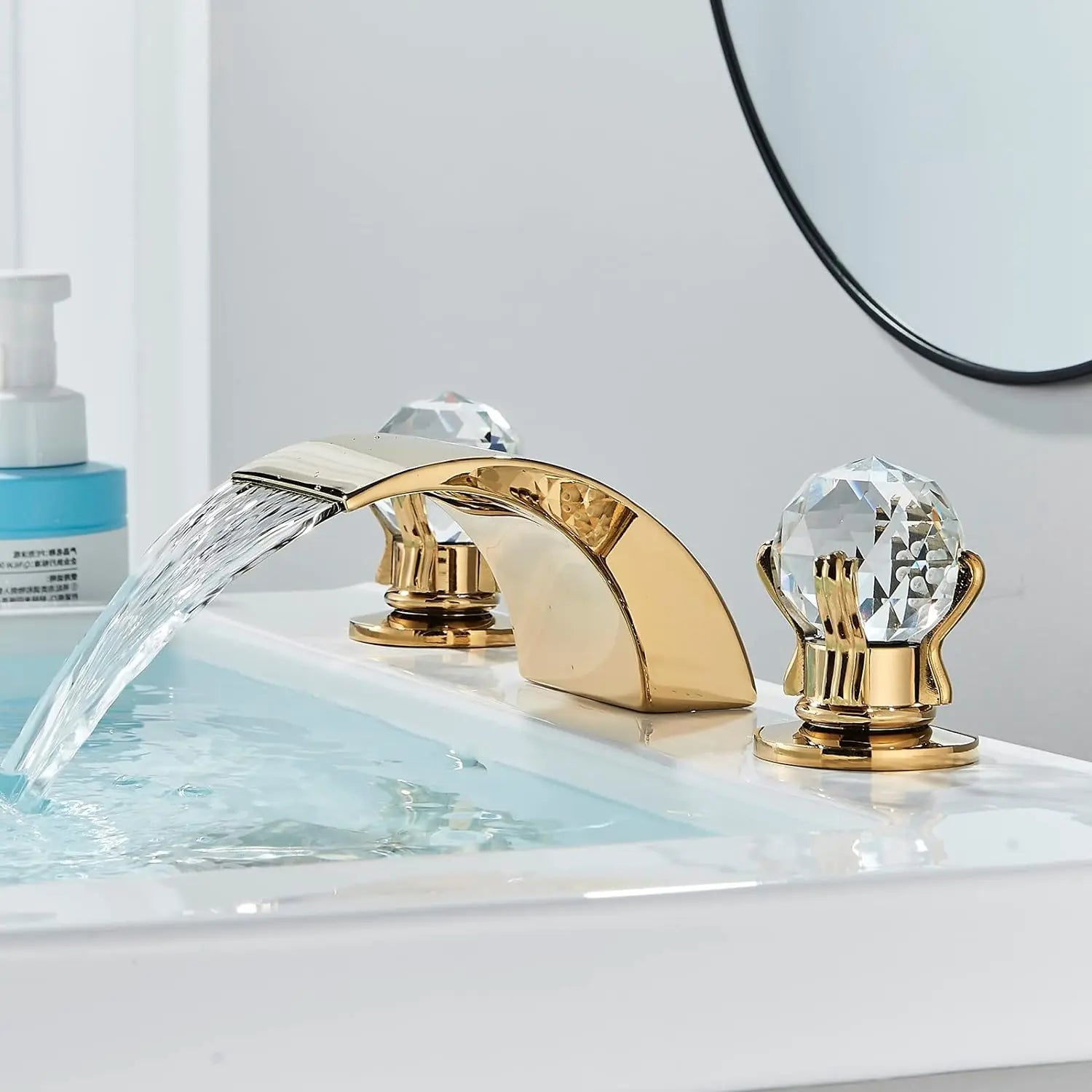Quyanre LED Widespread Bathroom Faucet Waterfall Lavatory Mixer