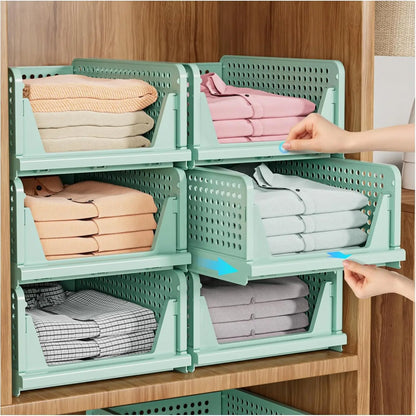 SNSLXH 5 Pack Stackable Closet Storage Basket Multifunctional &amp; Foldable Closet Organizer for Bathroom Kitchen Laundry Room