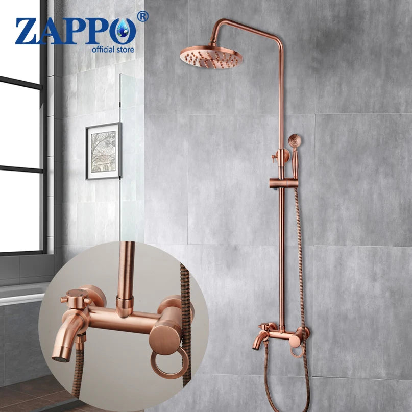 ZAPPO Antique Copper Rain Shower System Wall Mounted Shower Set with 8 inch Brass Rainfall Shower Head with Bathtub Mixer
