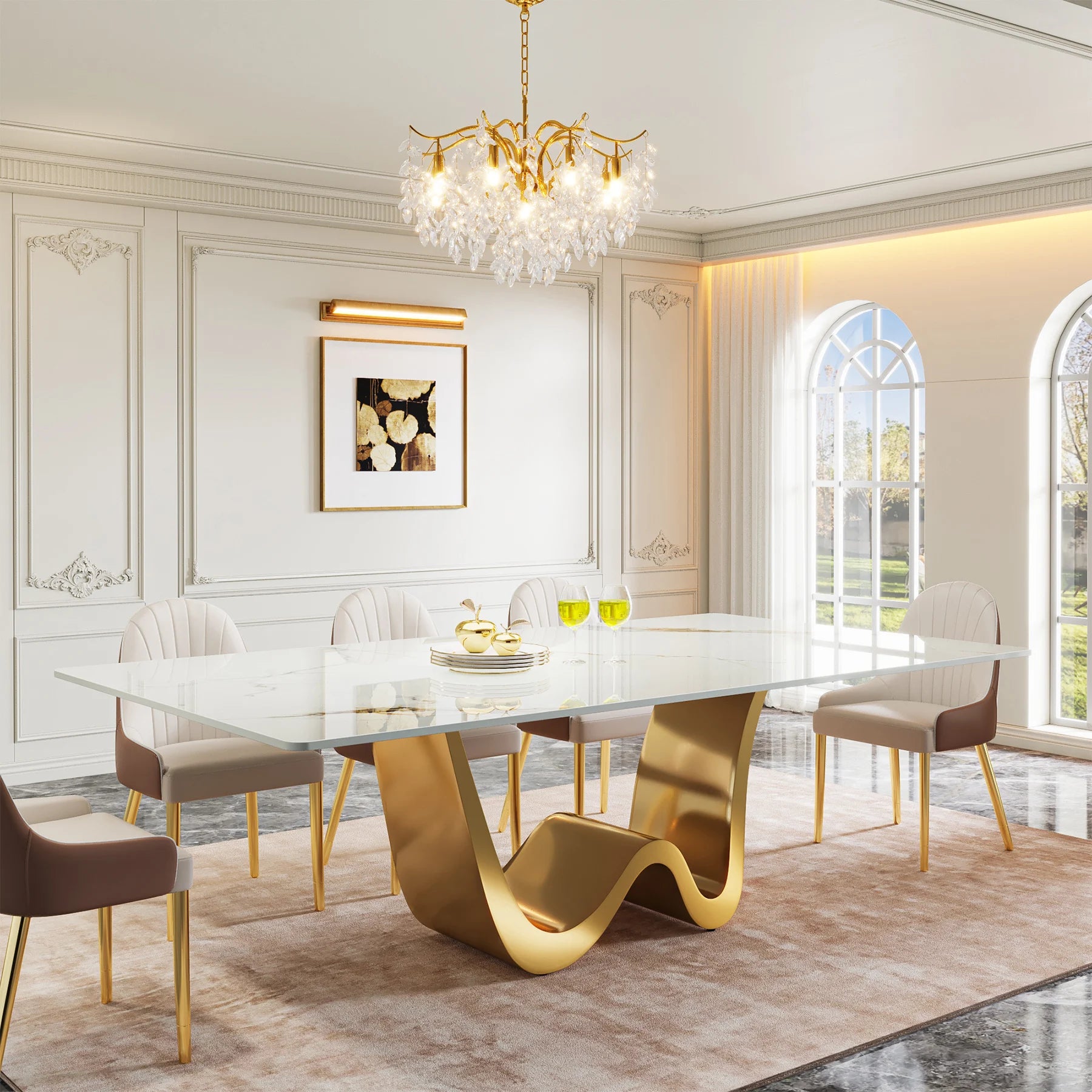 Tribesigns 78.74" Sintered Stone Dining Table for 6-8, Modern Rectangle Dining Table, Luxury White &amp; Gold Kitchen Table
