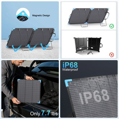 E-POWO 110W Portable Solar Panel Monocrystalline Foldable Solar with 23.5% Energy Conversion Rate For Power Station Camping RV