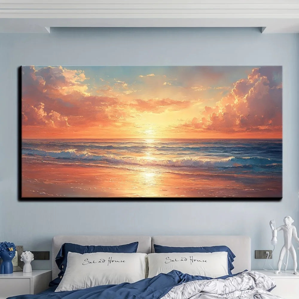 Hign-concerned Seaside Sunrise Abstract Oil Painting Canvas Wall Decor