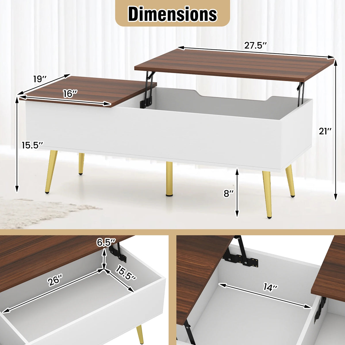 HOMASIS Lift Top Coffee Table With Split Top Hidden Storage