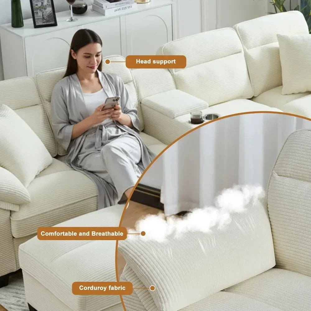 U Shaped Cloud Couch Sectionals Comfy White Sectional Couches for Living Room Modern Oversized Modular Sofas,Corduroy Customized