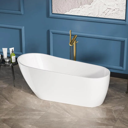 67 Inch Acrylic Freestanding Soaking Bathtub Contemporary Soaking White Tub Stand Alone Ergonomic Bathtub with Chrome Drain and